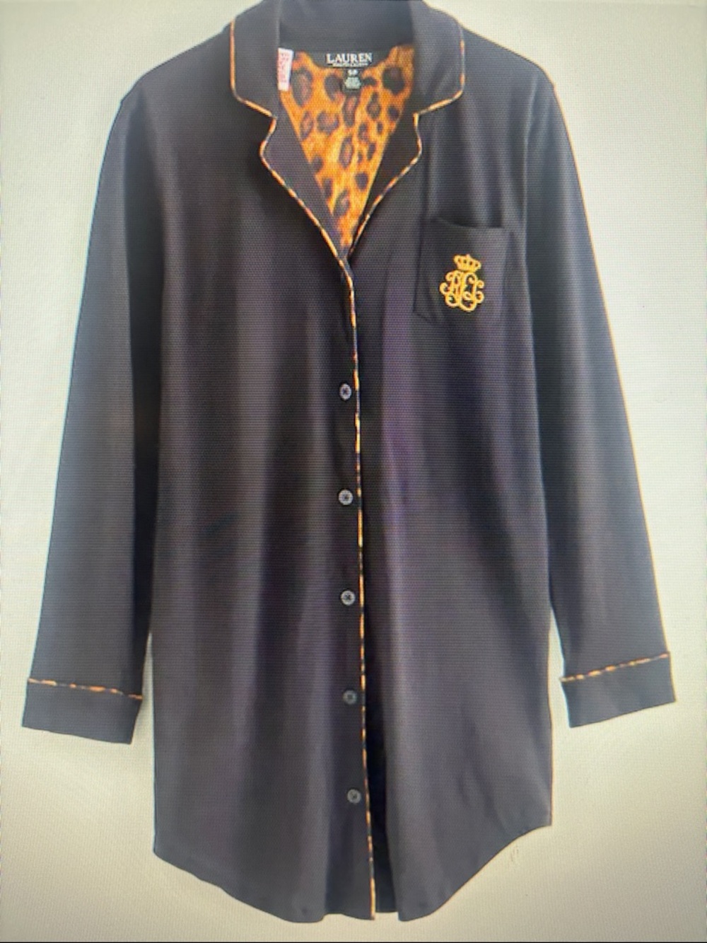 NWT Lauren Ralph Lauren Black Cotton Knit Collar Sleepshirt. Medium - Picture 4 of 5